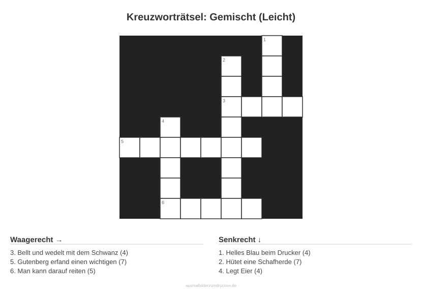 Kreuzworträtsel Kreuzworträtsel: Gemischt (Leicht) aus der Kategorie Sonstiges - kostenlos ausdrucken