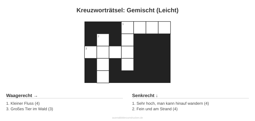 Kreuzworträtsel Kreuzworträtsel: Gemischt (Leicht) aus der Kategorie Sonstiges - kostenlos ausdrucken