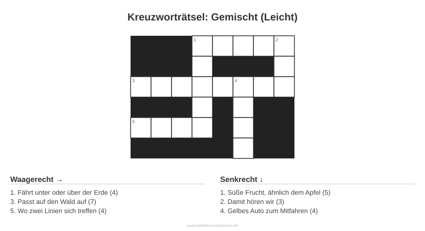 Kreuzworträtsel Kreuzworträtsel: Gemischt (Leicht) aus der Kategorie Sonstiges - kostenlos ausdrucken