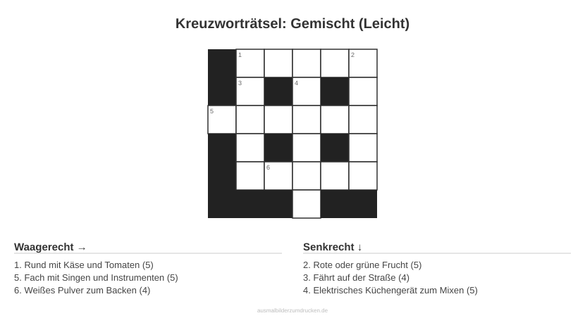 Kreuzworträtsel Kreuzworträtsel: Gemischt (Leicht) aus der Kategorie Sonstiges - kostenlos ausdrucken