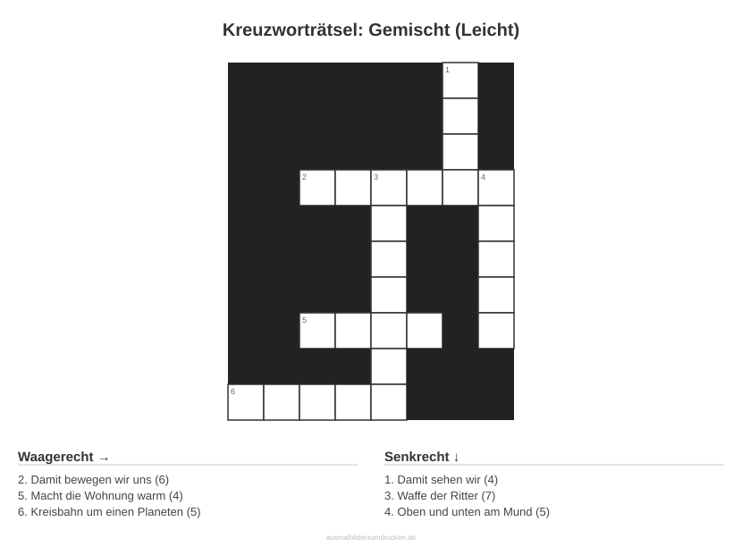Kreuzworträtsel Kreuzworträtsel: Gemischt (Leicht) aus der Kategorie Sonstiges - kostenlos ausdrucken