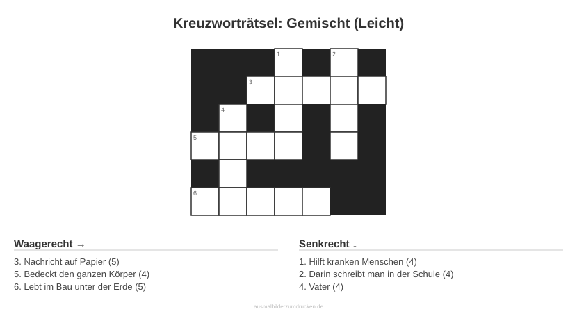 Kreuzworträtsel Kreuzworträtsel: Gemischt (Leicht) aus der Kategorie Sonstiges - kostenlos ausdrucken