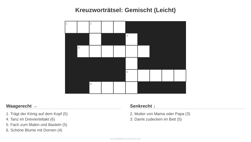 Kreuzworträtsel Kreuzworträtsel: Gemischt (Leicht) aus der Kategorie Sonstiges - kostenlos ausdrucken
