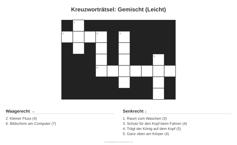 Kreuzworträtsel Kreuzworträtsel: Gemischt (Leicht) aus der Kategorie Sonstiges - kostenlos ausdrucken