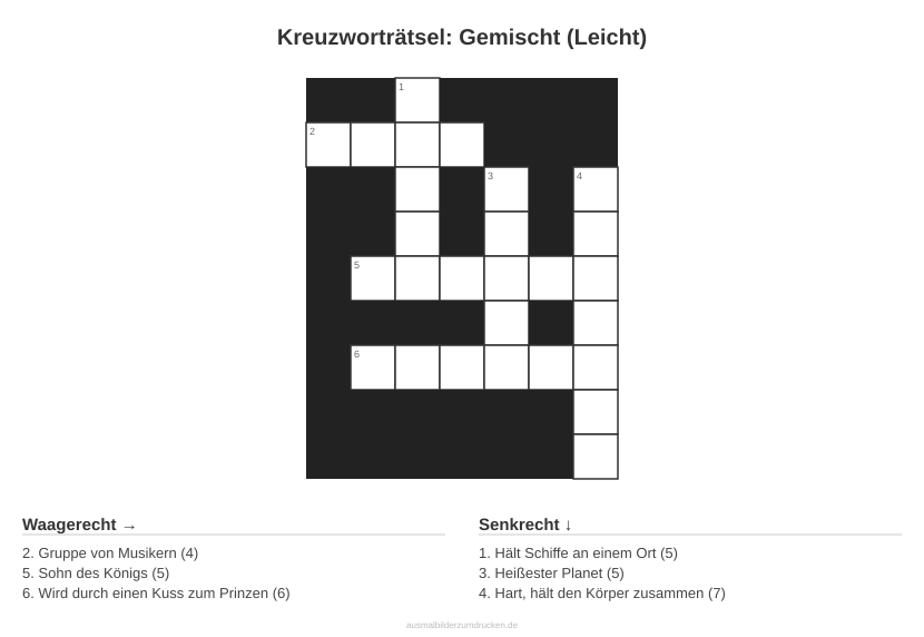 Kreuzworträtsel Kreuzworträtsel: Gemischt (Leicht) aus der Kategorie Sonstiges - kostenlos ausdrucken