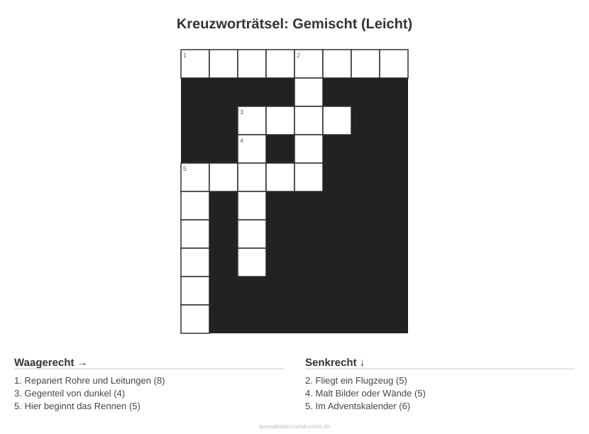 Kreuzworträtsel Kreuzworträtsel: Gemischt (Leicht) aus der Kategorie Sonstiges - kostenlos ausdrucken
