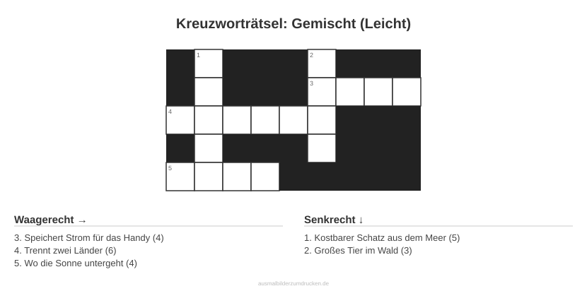 Kreuzworträtsel Kreuzworträtsel: Gemischt (Leicht) aus der Kategorie Sonstiges - kostenlos ausdrucken