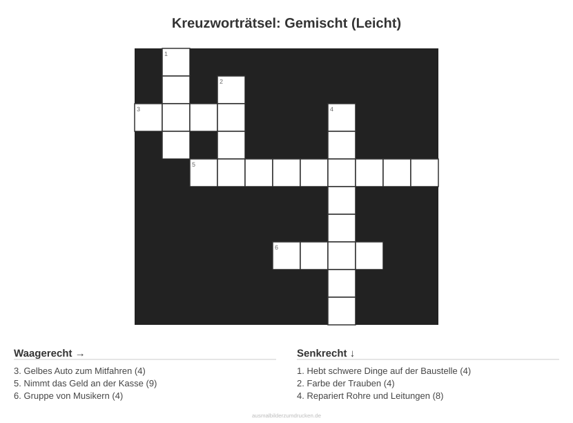 Kreuzworträtsel Kreuzworträtsel: Gemischt (Leicht) aus der Kategorie Sonstiges - kostenlos ausdrucken