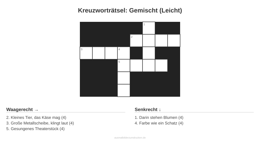 Kreuzworträtsel Kreuzworträtsel: Gemischt (Leicht) aus der Kategorie Sonstiges - kostenlos ausdrucken