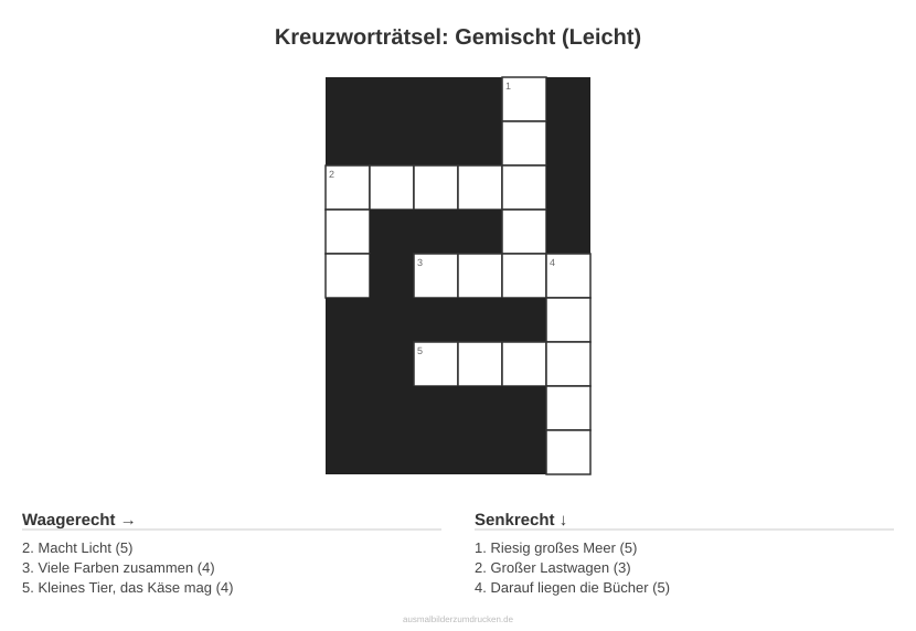 Kreuzworträtsel Kreuzworträtsel: Gemischt (Leicht) aus der Kategorie Sonstiges - kostenlos ausdrucken