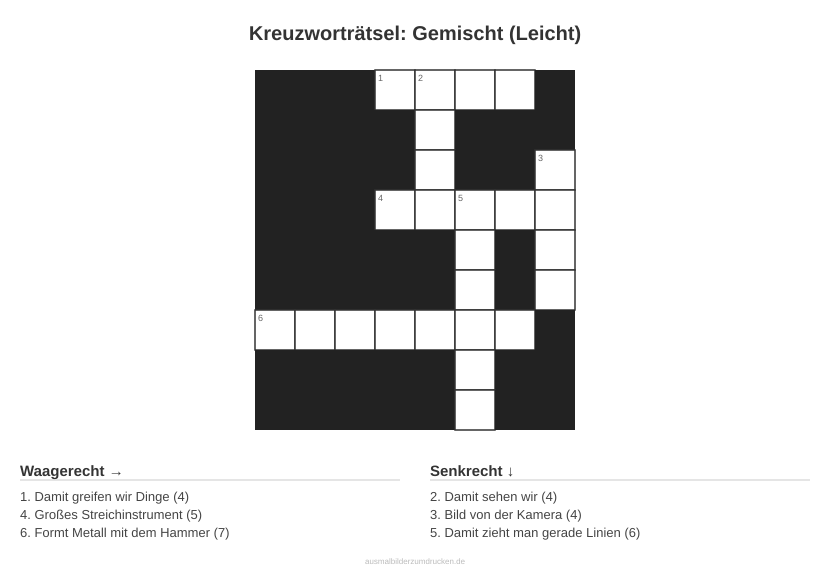 Kreuzworträtsel Kreuzworträtsel: Gemischt (Leicht) aus der Kategorie Sonstiges - kostenlos ausdrucken