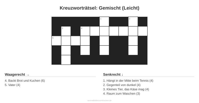 Kreuzworträtsel Kreuzworträtsel: Gemischt (Leicht) aus der Kategorie Sonstiges - kostenlos ausdrucken