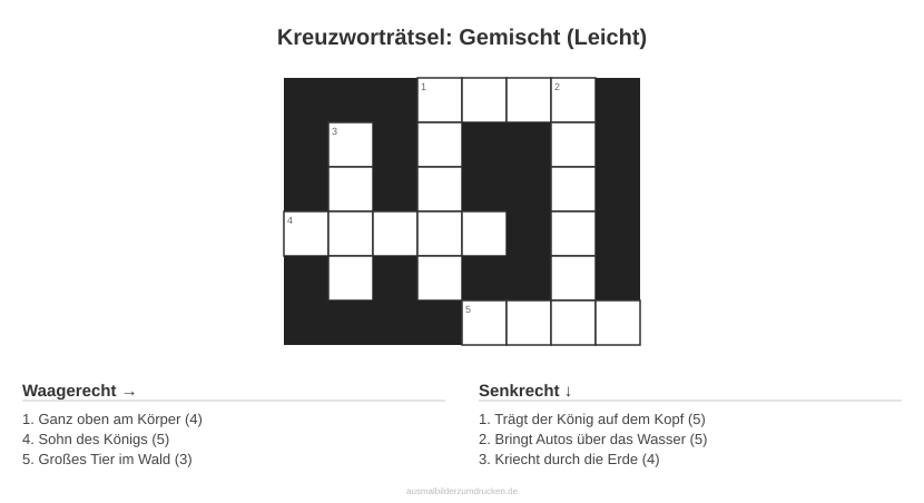 Kreuzworträtsel Kreuzworträtsel: Gemischt (Leicht) aus der Kategorie Sonstiges - kostenlos ausdrucken