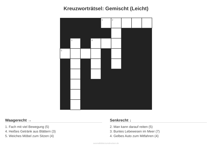 Kreuzworträtsel Kreuzworträtsel: Gemischt (Leicht) aus der Kategorie Sonstiges - kostenlos ausdrucken