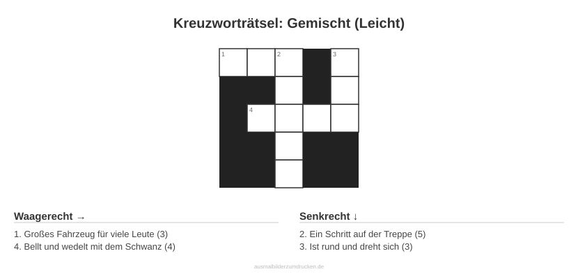 Kreuzworträtsel Kreuzworträtsel: Gemischt (Leicht) aus der Kategorie Sonstiges - kostenlos ausdrucken