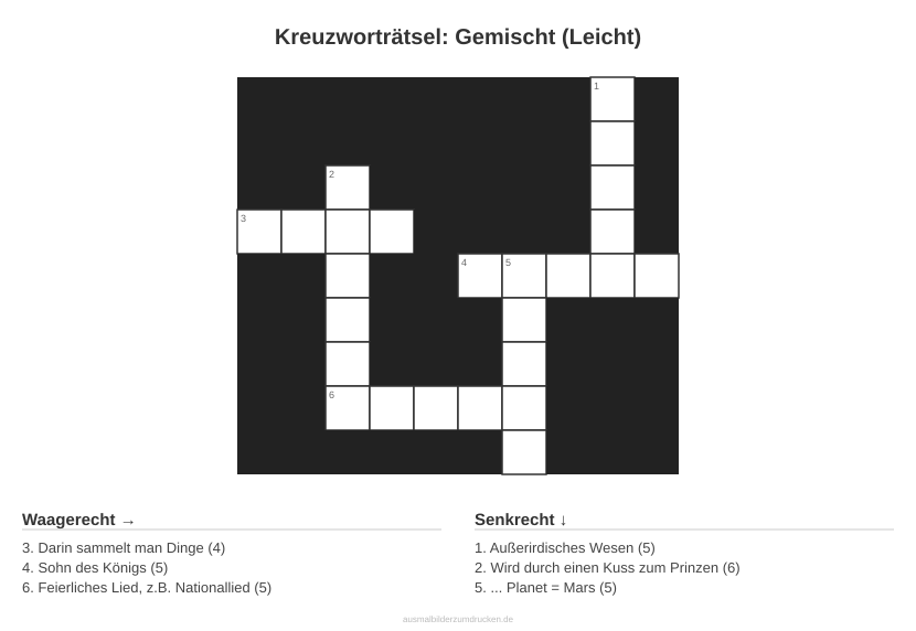 Kreuzworträtsel Kreuzworträtsel: Gemischt (Leicht) aus der Kategorie Sonstiges - kostenlos ausdrucken