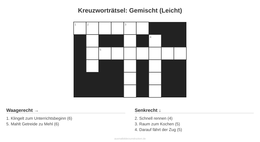 Kreuzworträtsel Kreuzworträtsel: Gemischt (Leicht) aus der Kategorie Sonstiges - kostenlos ausdrucken