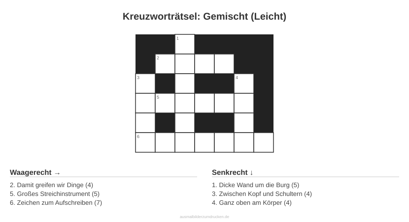 Kreuzworträtsel Kreuzworträtsel: Gemischt (Leicht) aus der Kategorie Sonstiges - kostenlos ausdrucken