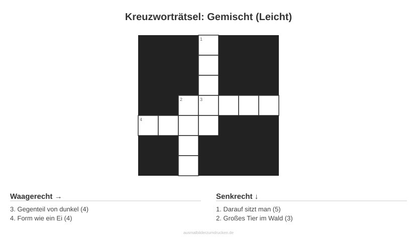 Kreuzworträtsel Kreuzworträtsel: Gemischt (Leicht) aus der Kategorie Sonstiges - kostenlos ausdrucken