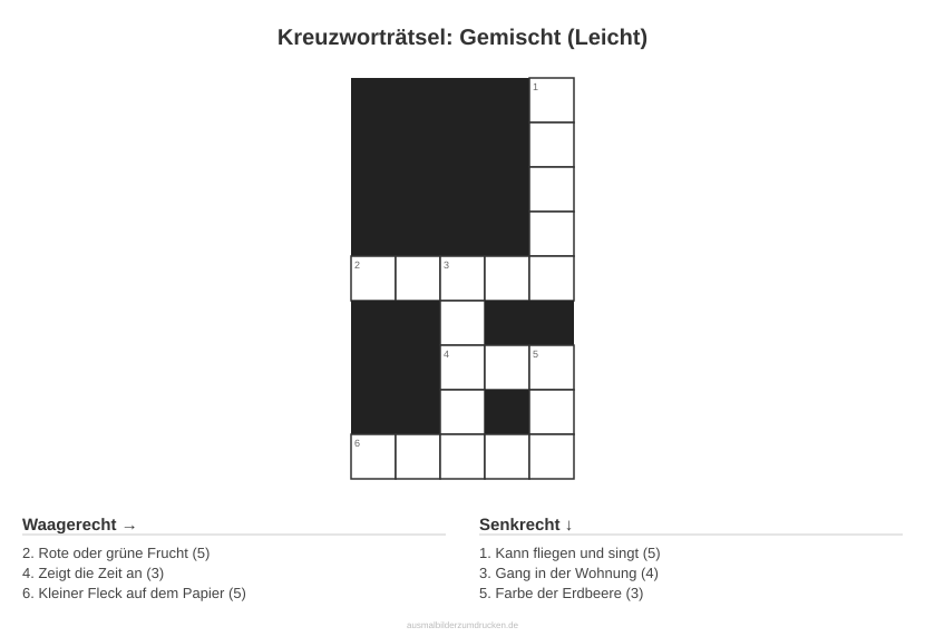 Kreuzworträtsel Kreuzworträtsel: Gemischt (Leicht) aus der Kategorie Sonstiges - kostenlos ausdrucken