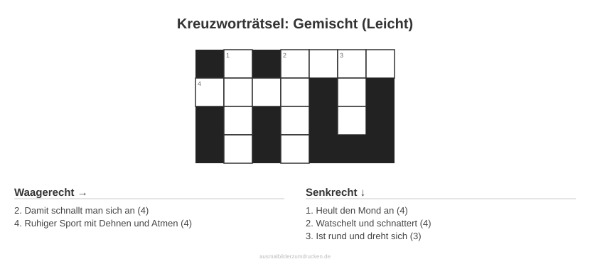Kreuzworträtsel Kreuzworträtsel: Gemischt (Leicht) aus der Kategorie Sonstiges - kostenlos ausdrucken