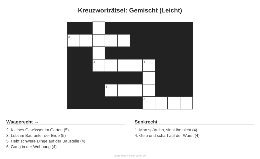 Kreuzworträtsel Kreuzworträtsel: Gemischt (Leicht) aus der Kategorie Sonstiges - kostenlos ausdrucken