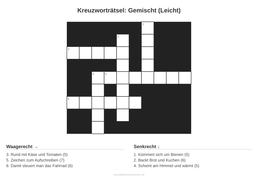 Kreuzworträtsel Kreuzworträtsel: Gemischt (Leicht) aus der Kategorie Sonstiges - kostenlos ausdrucken
