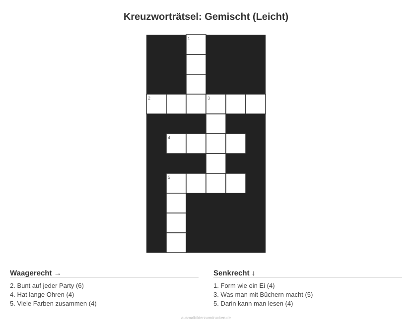 Kreuzworträtsel Kreuzworträtsel: Gemischt (Leicht) aus der Kategorie Sonstiges - kostenlos ausdrucken