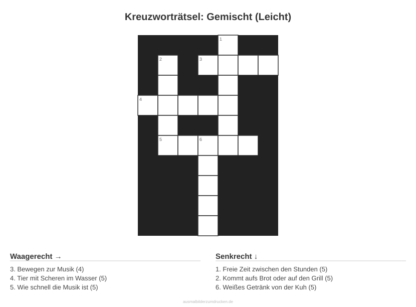 Kreuzworträtsel Kreuzworträtsel: Gemischt (Leicht) aus der Kategorie Sonstiges - kostenlos ausdrucken