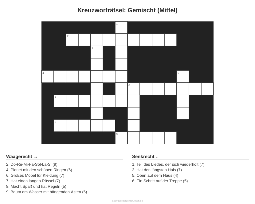 Kreuzworträtsel Kreuzworträtsel: Gemischt (Mittel) aus der Kategorie Sonstiges - kostenlos ausdrucken