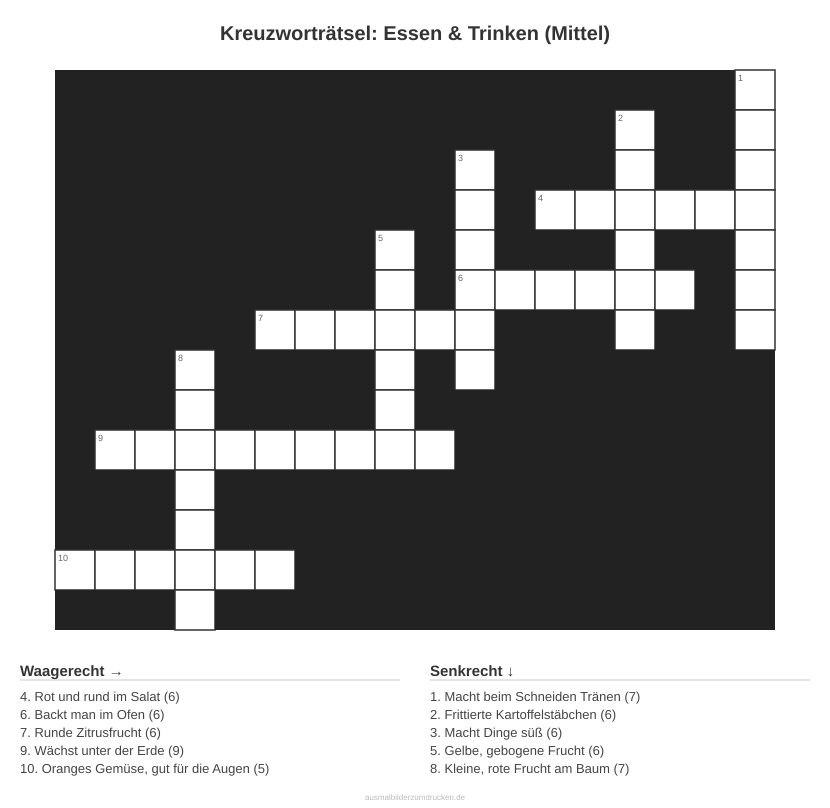 Kreuzworträtsel Kreuzworträtsel: Essen & Trinken (Mittel) aus der Kategorie Essen - kostenlos ausdrucken